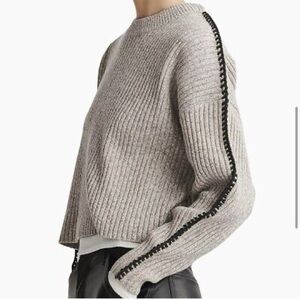 rag & bone Gray Ribbed Sweater with Black Trim